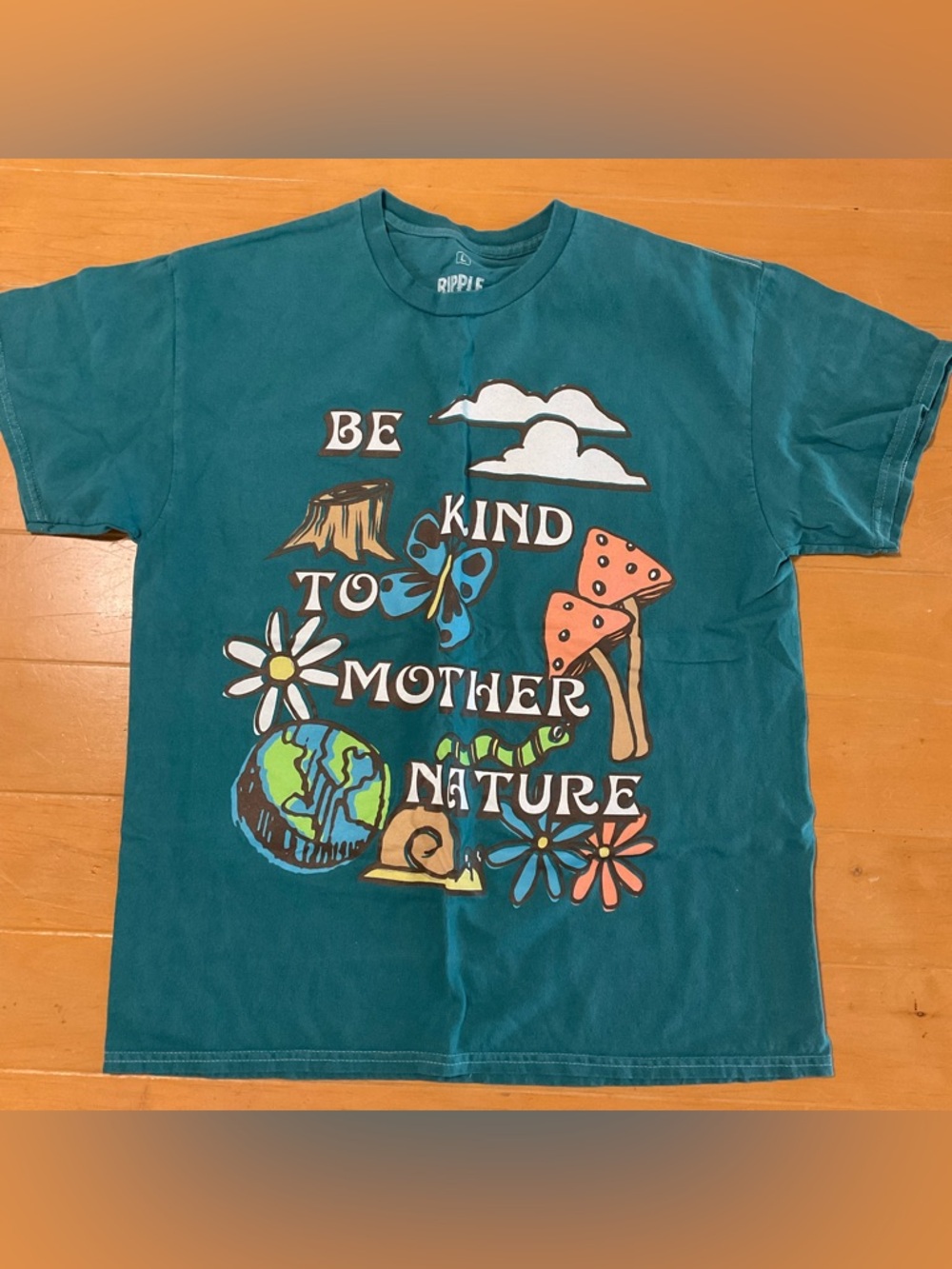 Urban Outfitters Blue Green Be Kind To Mother Nature Crew Neck Tee Shirt